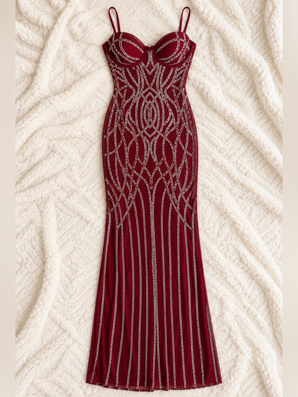 Burgundy Crystal Strap Gown